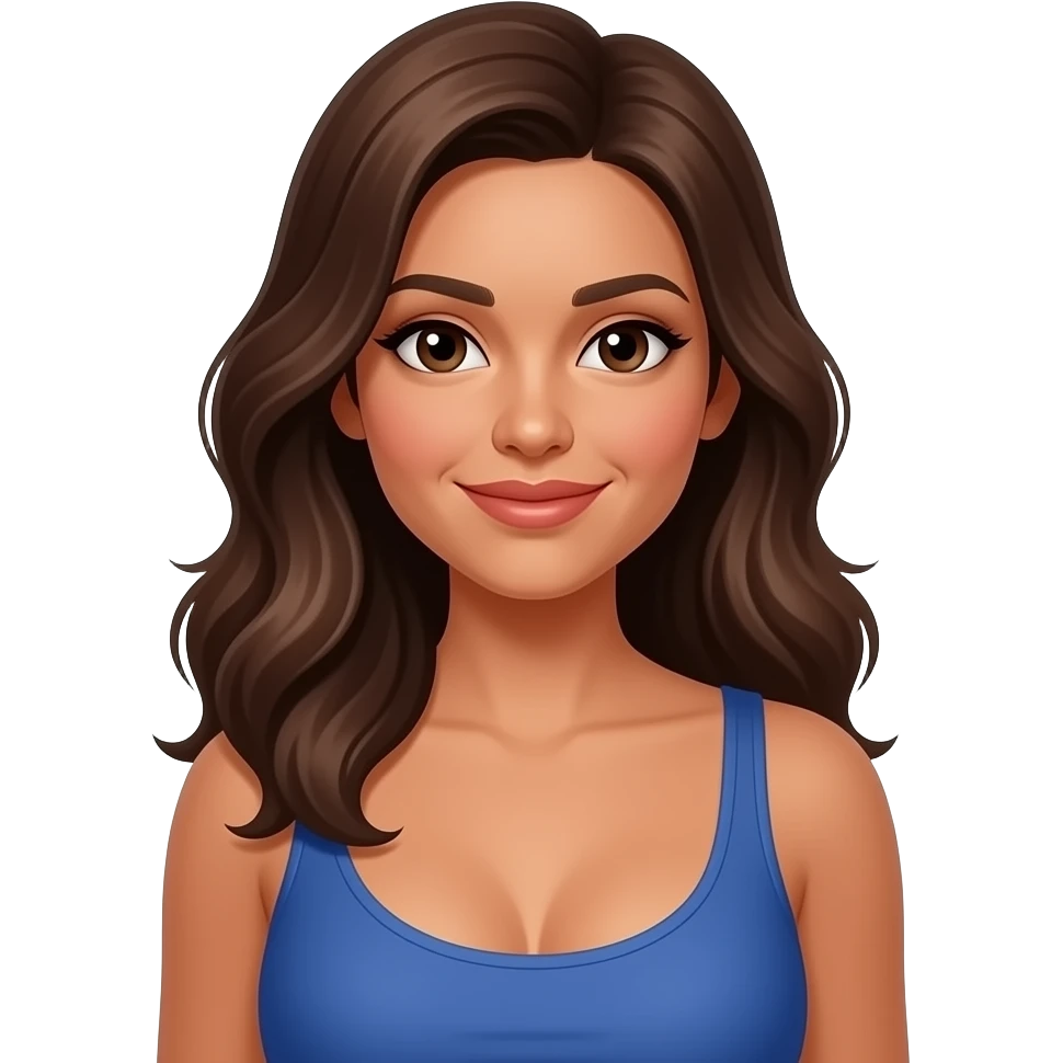 blue top, brown skin, brown hair, Latina, woman, breasts emoji