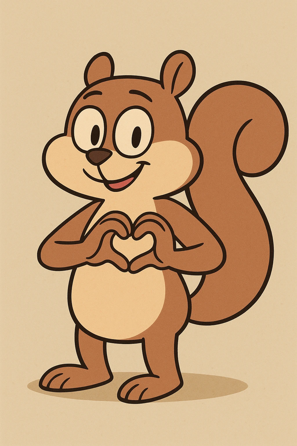 a cartoon squirrel forming a heart with its hands, playful colorful emoji