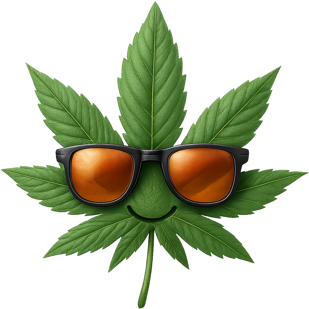 Make this weed leaf with sunglasses look more realistic, keep the sunglasses, and maintain no background. The style should be realistic with natural textures and details on the leaf and sunglasses. emoji