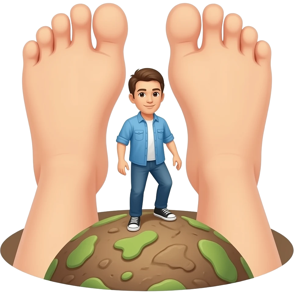 make him step on the earth and make his feet giant and barefoot emoji