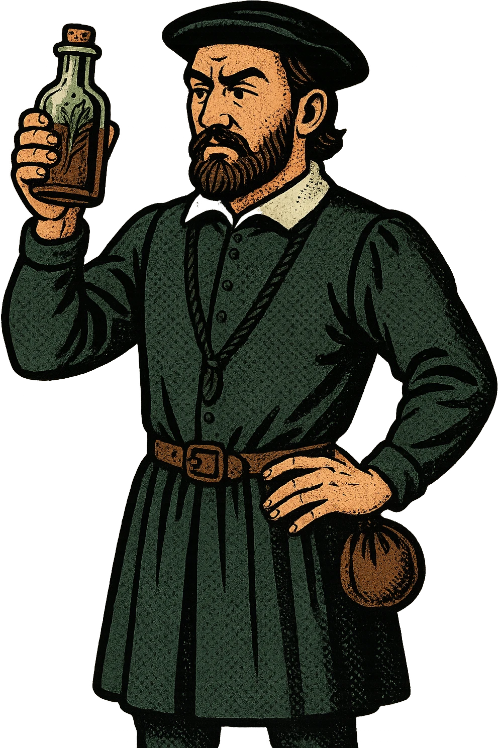 the full body of A male doctor from tudor england with his herbal medicine bottle emoji