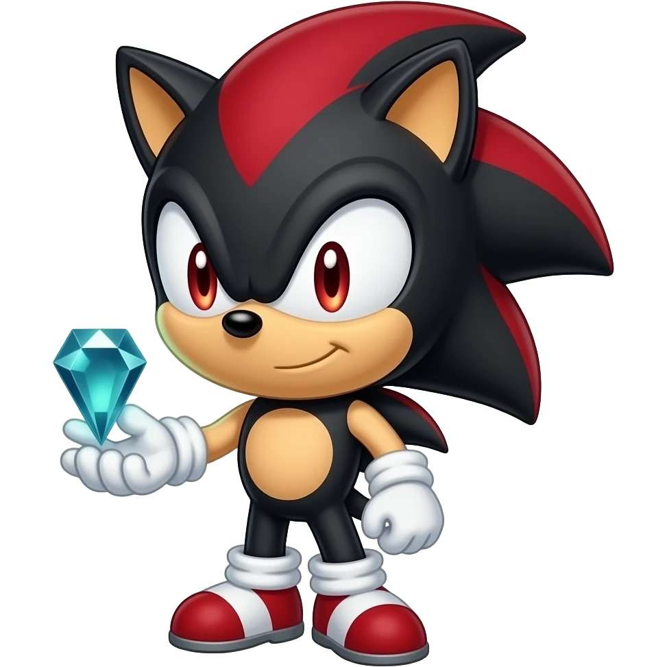 cute chibi shadow the hedgehog holding the chaos emerald. emoji
