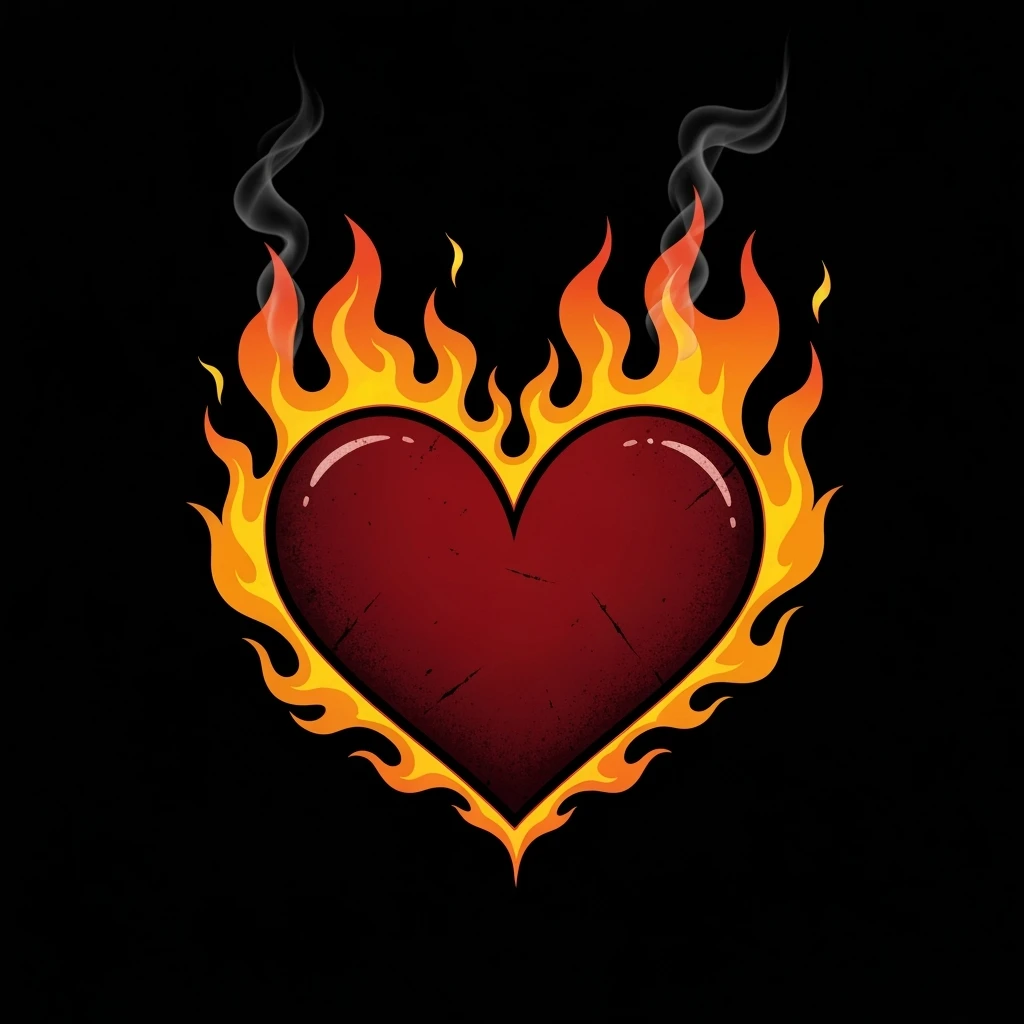 cute emo heart with flames emoji
