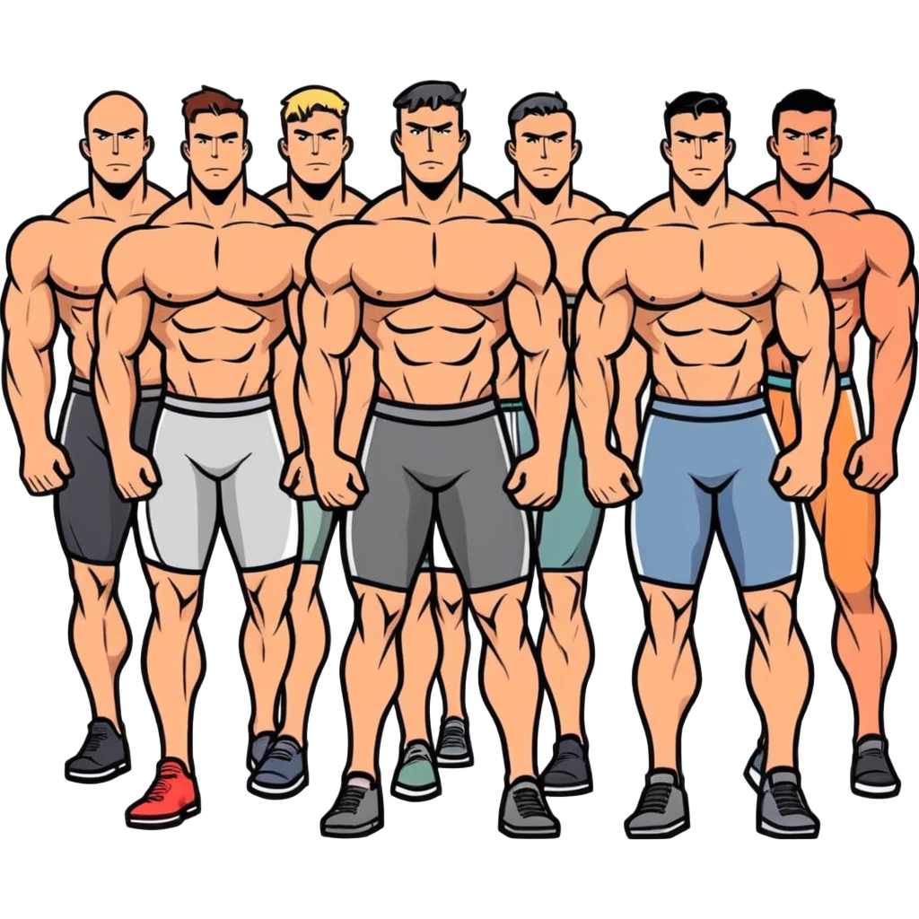 Four big guys no shirts body builders emoji