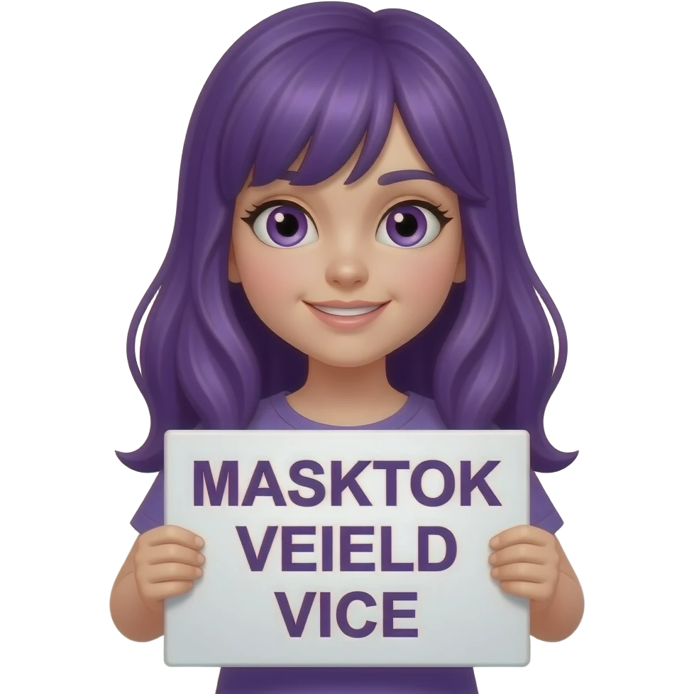girl with long purple hair with a MASKTOK VEILED VICE sign emoji
