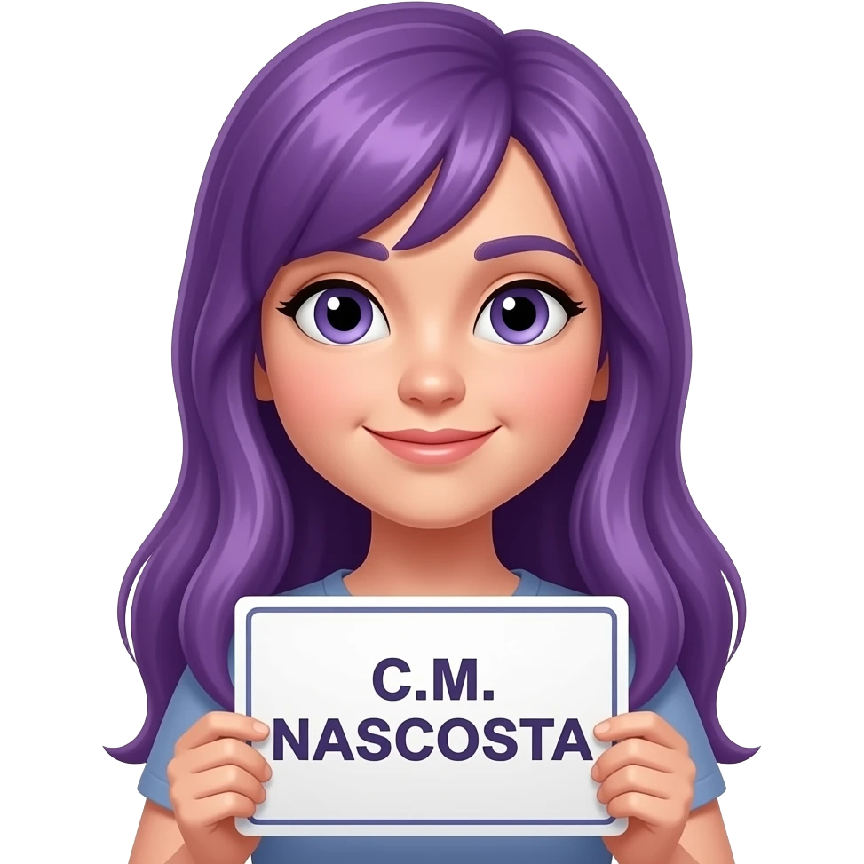 girl with long purple hair with a C.M. NASCOSTA sign emoji