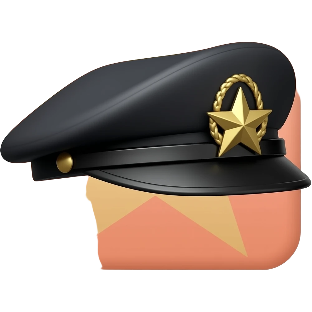 flat black shiny Peaked Breton Kepi hat with pastel orange and gold star on it emoji