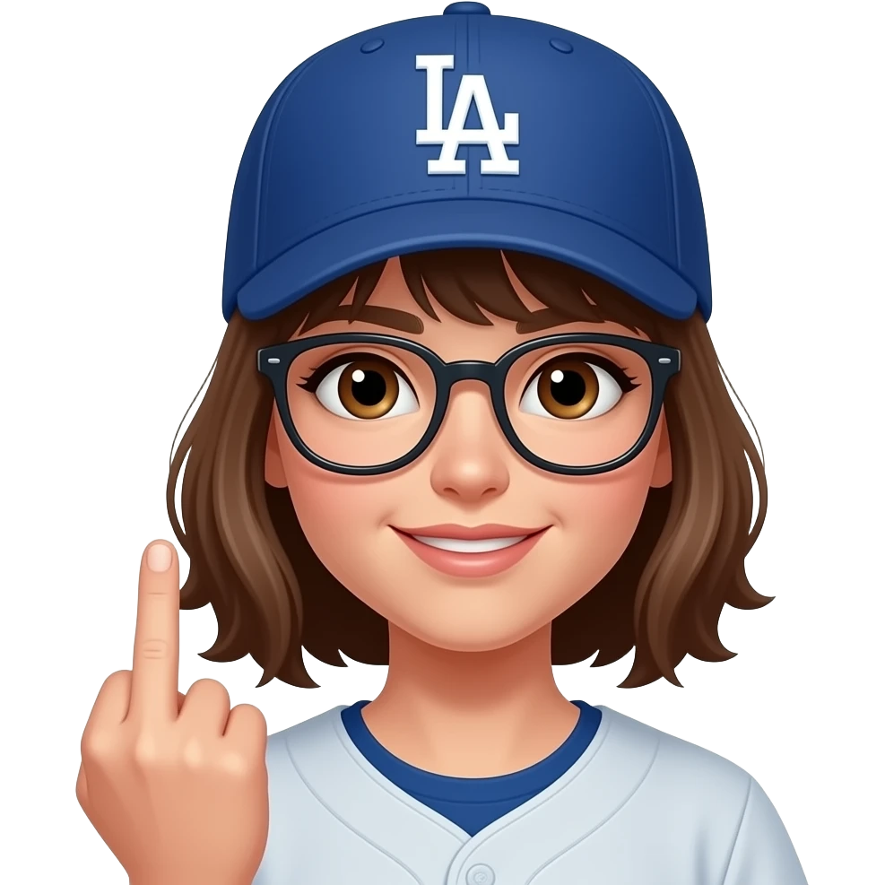 Girl with glasses with brown eyes wearing dodgers sticking middle finger #8 emoji
