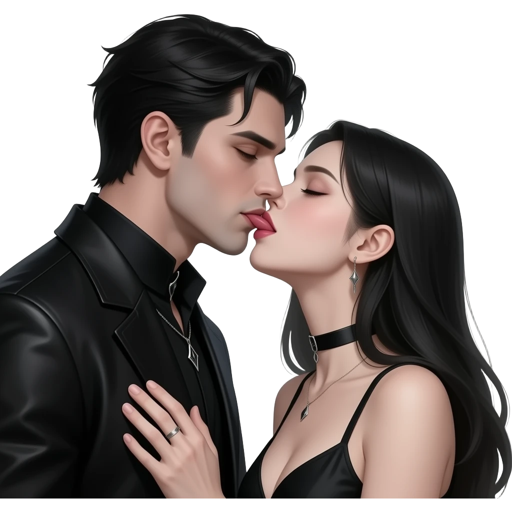 sexy dark gothic man and woman kissing with tongue. Fantasy realistic emoji