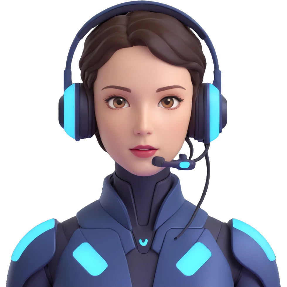 friendly, modern, tech-inspired autonomous AI agent, human-like with headset and glowing elements, neutral gender, futuristic details emoji