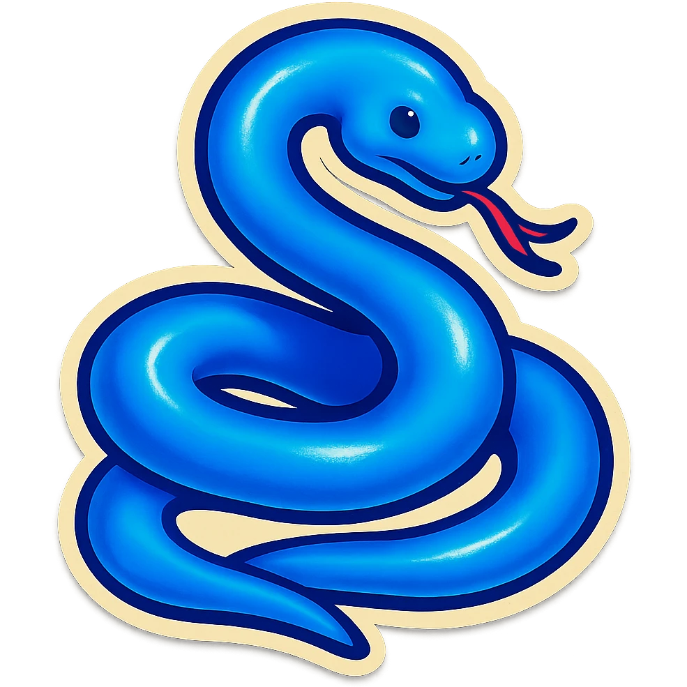blue snake, retro sticker style emoji