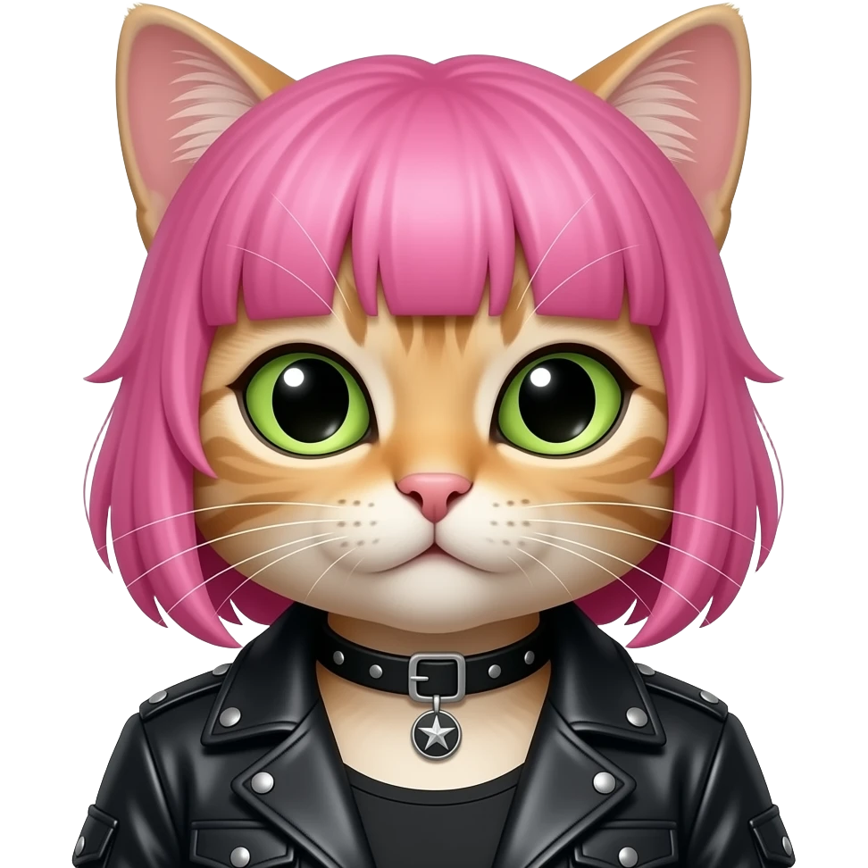 Pink Haired heavy metal cat front facing with full black outfit closeup emoji