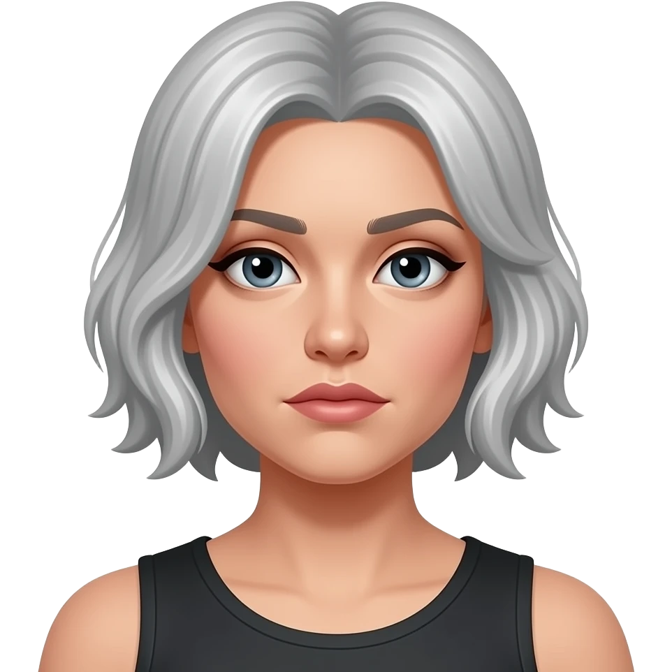 disheveled ungroomed woman with short hair and sweats less refined make up emoji