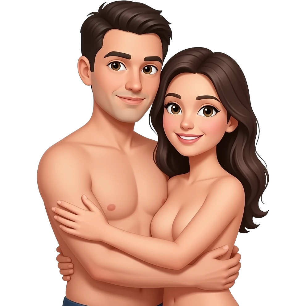 Naked man and naked woman hugging emoji