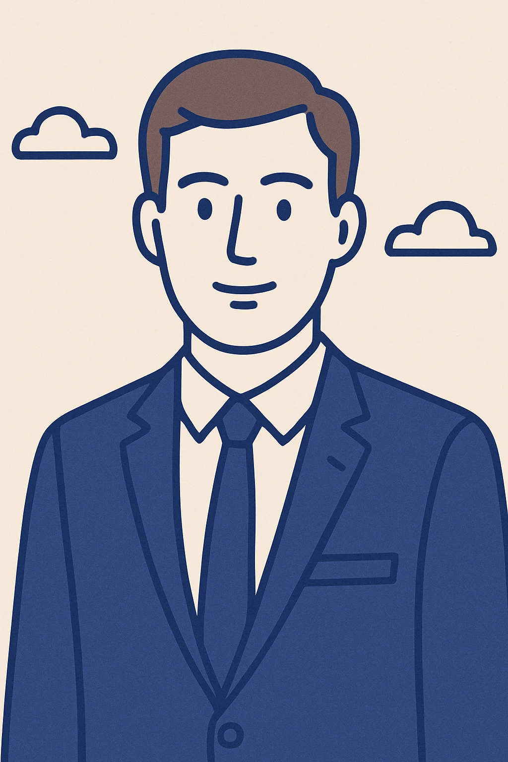 professional looking white pale man with brown hair, in a suit and tie, clean and modern illustration style emoji