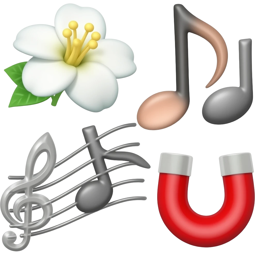 jasmine flower, jazz, magnet emoji