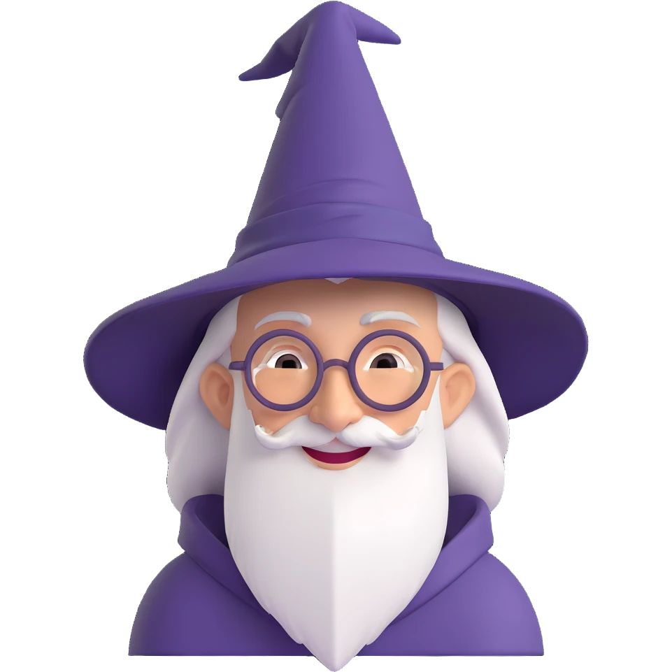 Harry Potter smiling in 3D emoji style, wearing wizard hat emoji