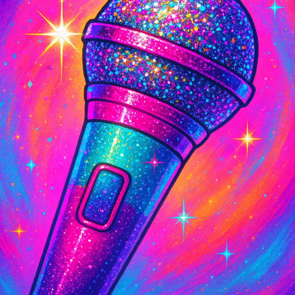 kpop microphone, sparkly, shiny, gpt-image style emoji