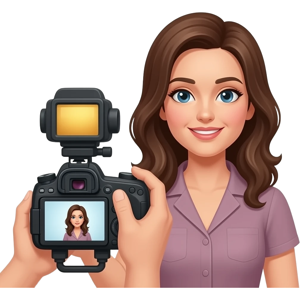 FRAU die gefilmt wird und die Kamera sieht man emoji