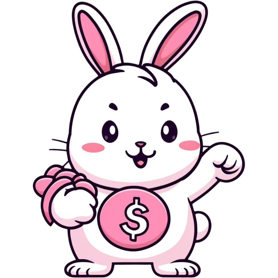 pink bunny holding lucky charm and pumping fist emoji