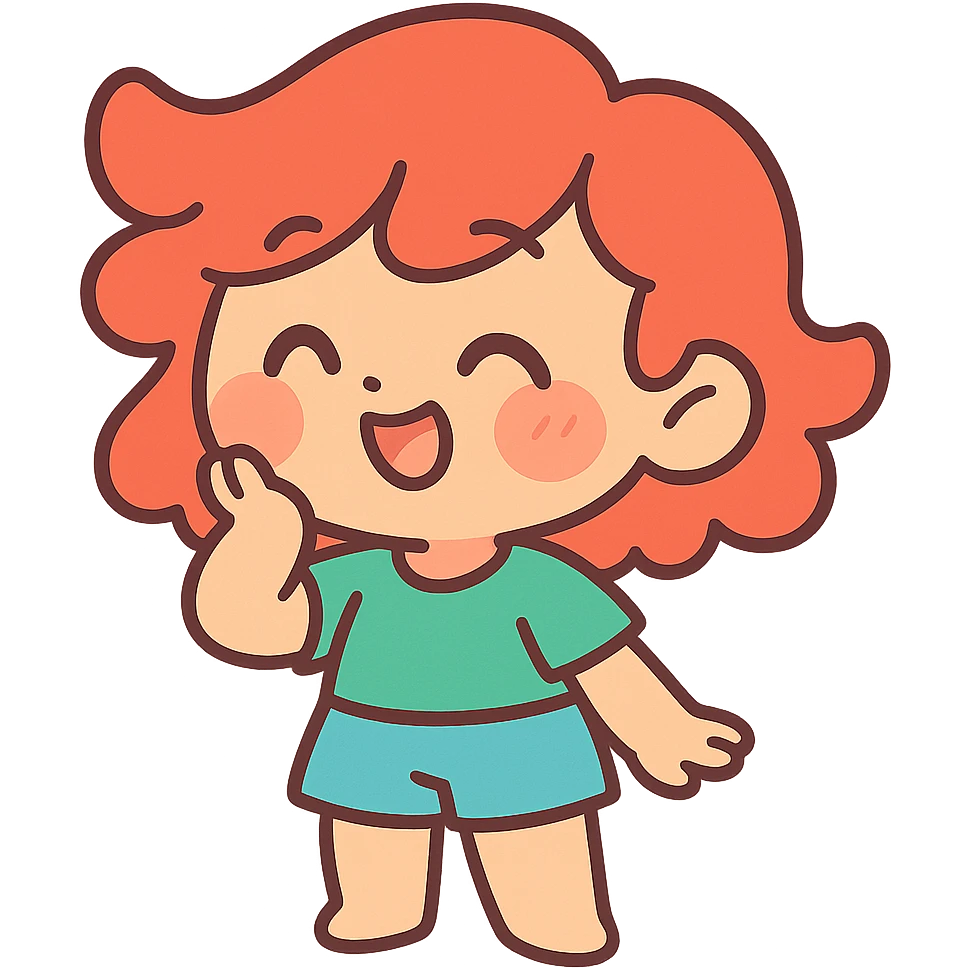 pastel toon style chibi character with red hair, cute expression emoji