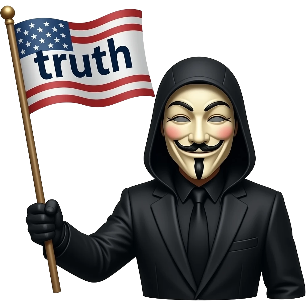 v for vendetta elinde truth yazan bir bayrakla özgürce duruyor emoji