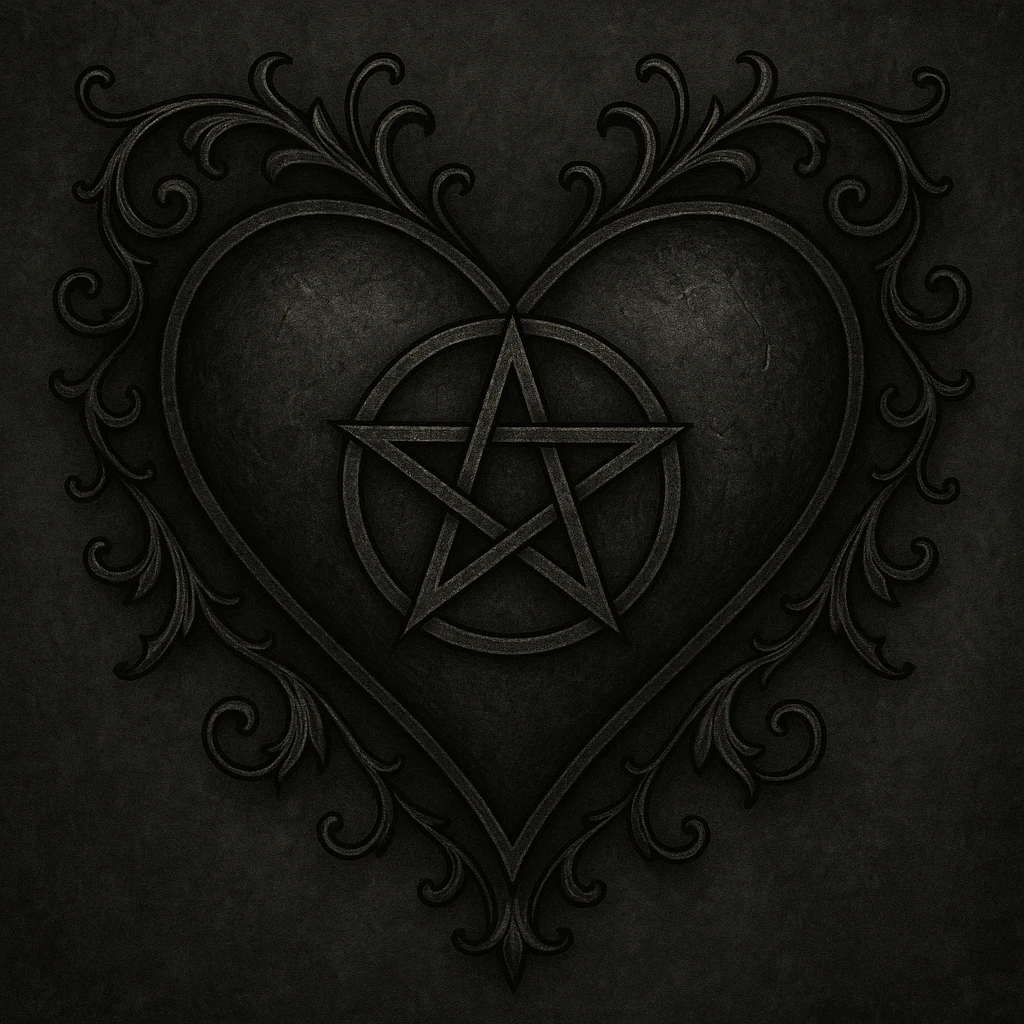 gothic heart with a pentagram emoji