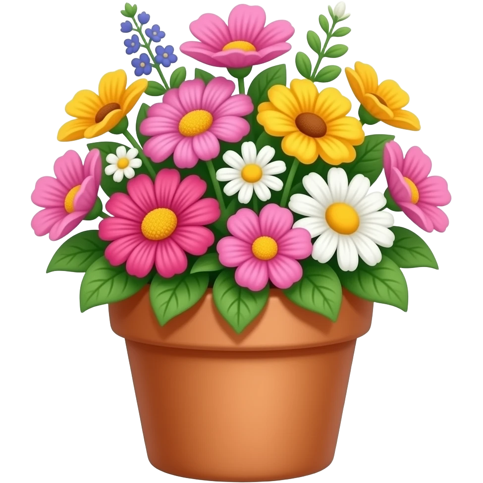 Hazme un emoji de una flor de una maceta con flores rosas y otras con flores en la misma maceta emoji