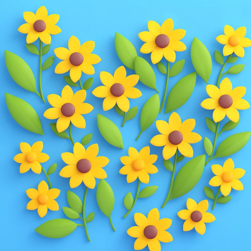 yellow flowers with green leaves in 3D iOS style emoji