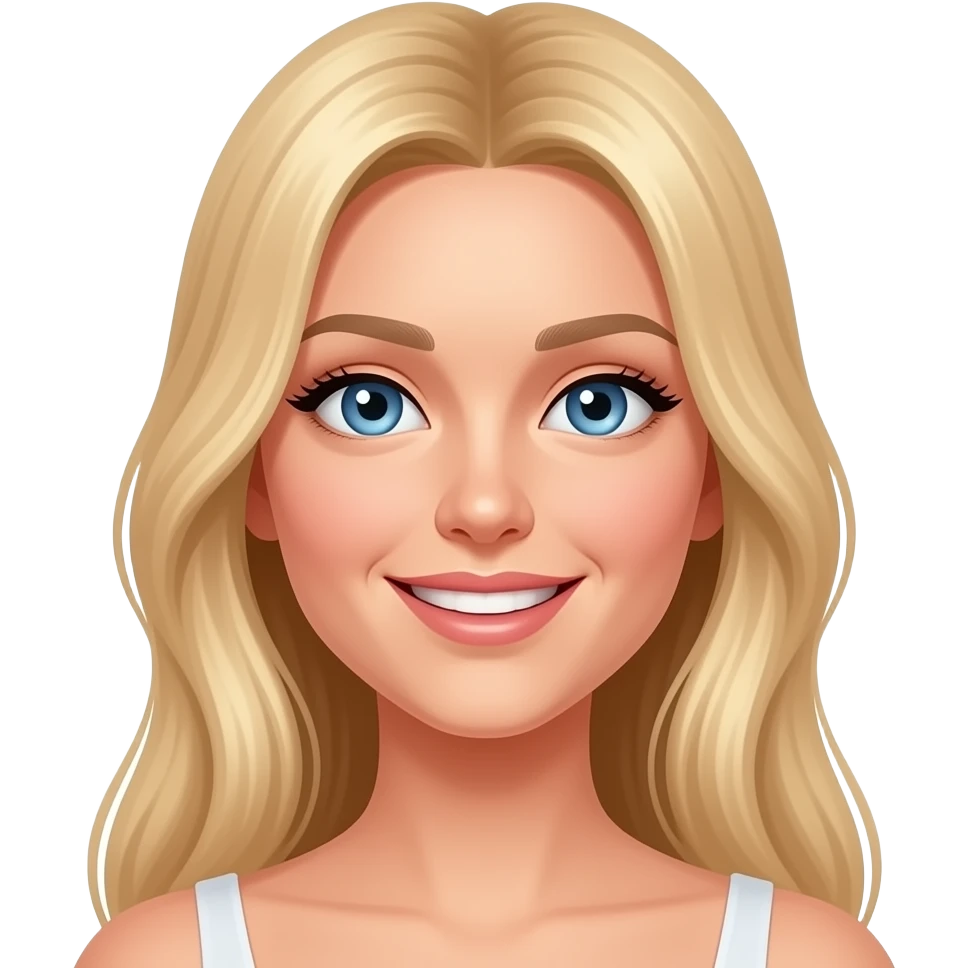 femme blonde, yeux bleus, sourire, rêveuse, cheveux longs lisses, belle, look norvégien emoji