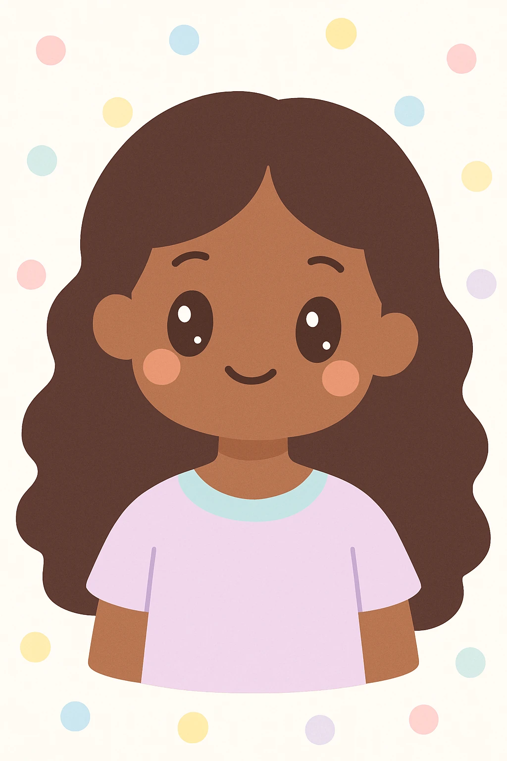 portrait of a dark-skinned girl with long curly hair, colorful illustration style emoji
