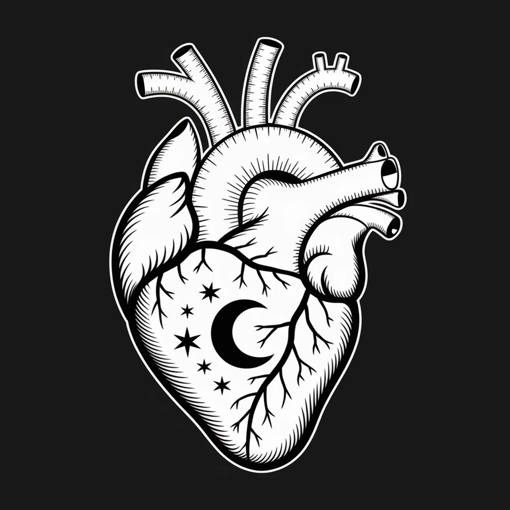 gothic heart with a moon and stars emoji