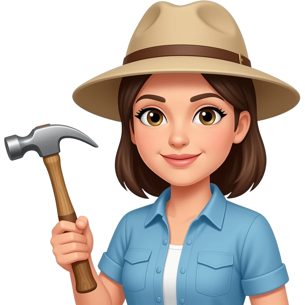 Lady Geologist with floppy hat and geological pick hammer emoji