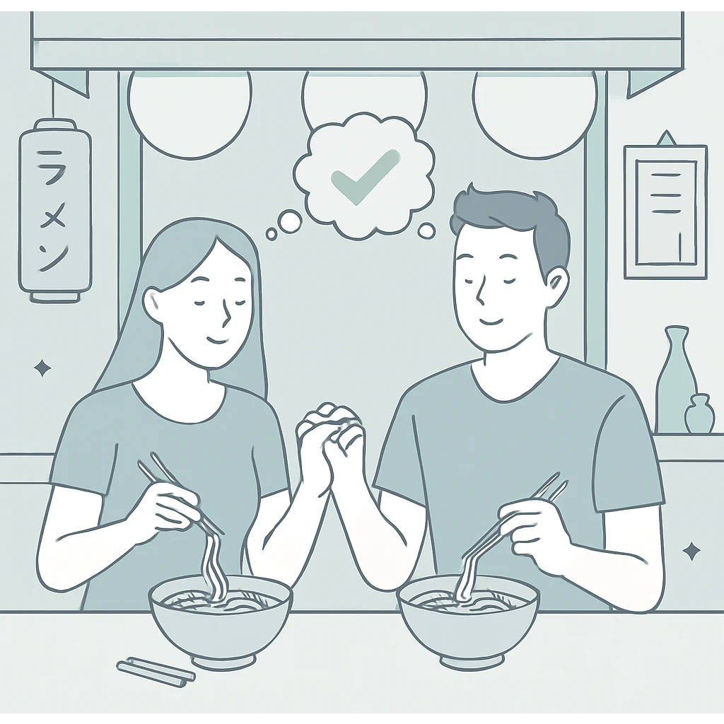 couple dining in Japanese street cafe
 emoji