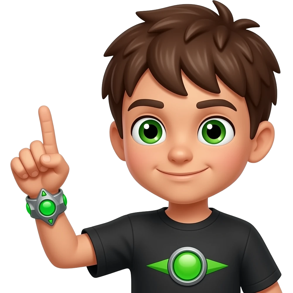 Ben. 10. Es. Un. Chico.  Con. El. Omnitrix. Hey. Lotine. En. Muñeca. Ojos. Verdes. Con. Wuen.  Y. El. Habulo. Max emoji