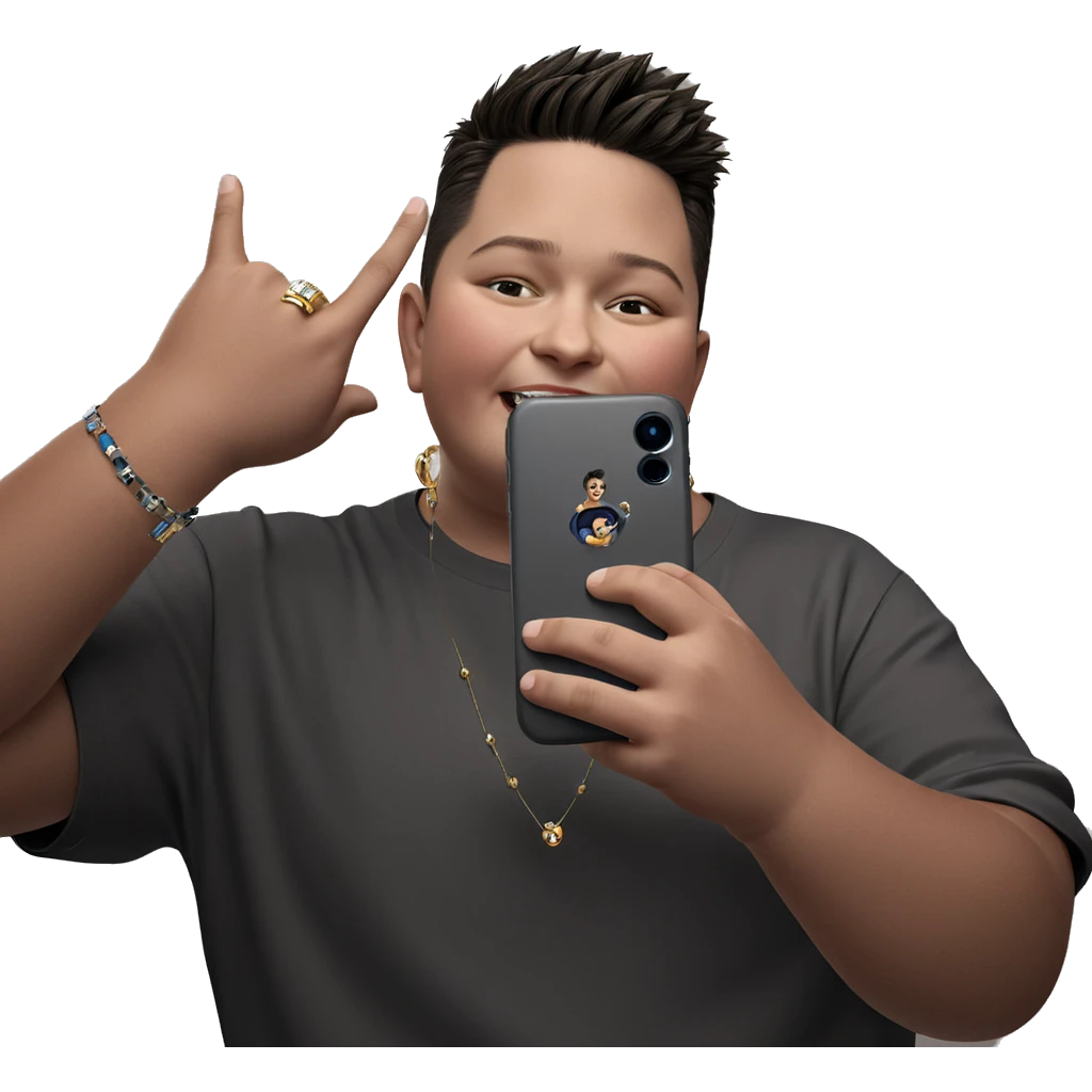 boy taking selfie with jewelry emoji