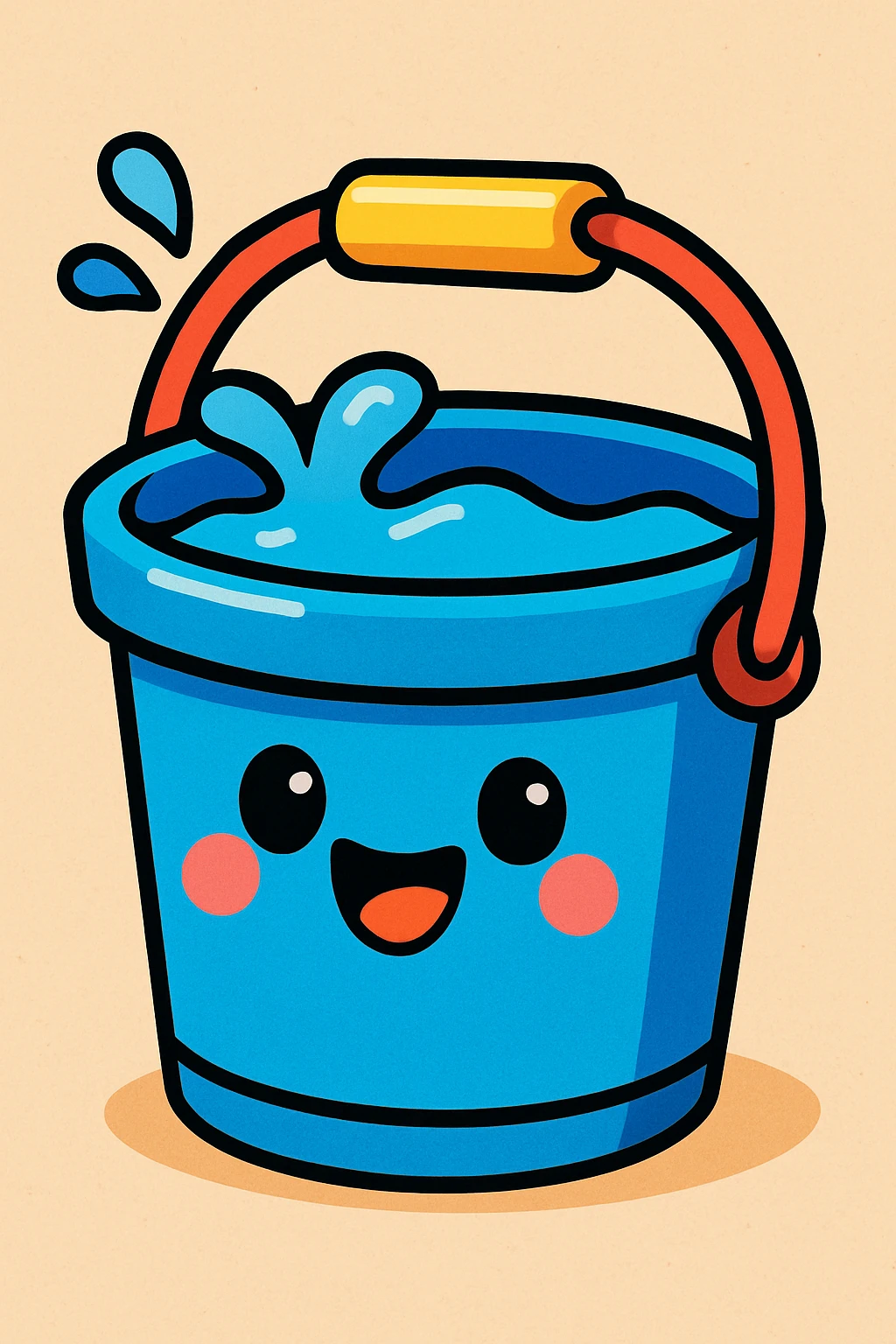 playful and colorful water bucket, cartoon style, vibrant colors, fun and lively emoji