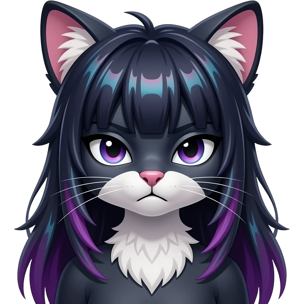 Anthro Dark Beautiful Colorful Shiny Edgy Cool Shy Grumpy FurSona Feline-Zangoose-Fakemon Long Emo Hai-bangs Vtuber Model emoji