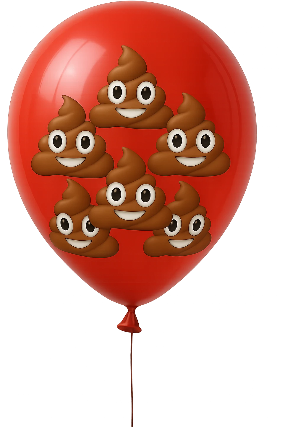 emoji stile iphone di un palloncino rosso pieno di 6 cacche con gli occhi, iperrealistico 4k emoji