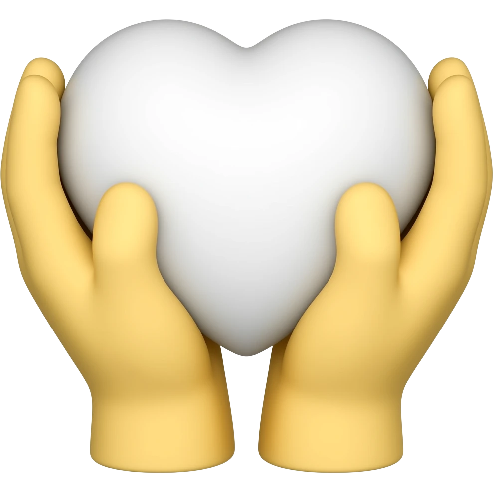 white heart held in yellow hands emoji