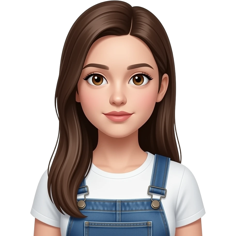 realistic beautiful white skin long straight brown girl brown eyes long face wearing jeans overall HD emoji