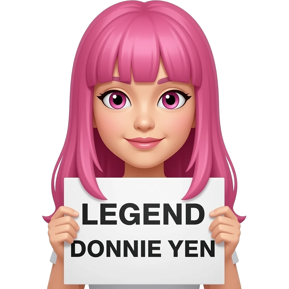 sexy girl with long pink hair and pink eyes holding LEGEND DONNIE YEN sign emoji