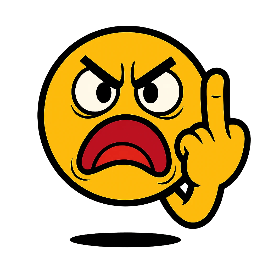 angry emoji showing middle finger exaggerated cartoon style emoji