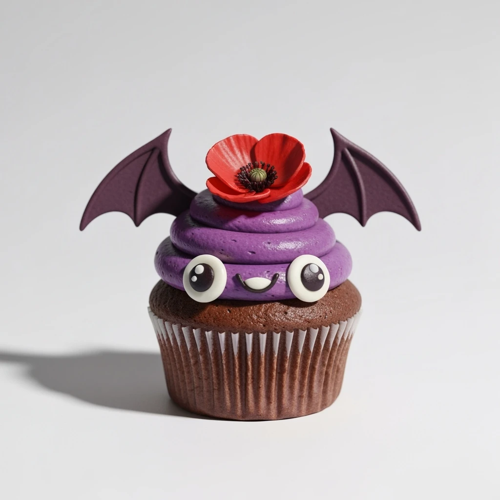 goth cupcake with bat wings, cute, expressive, minimal emoji