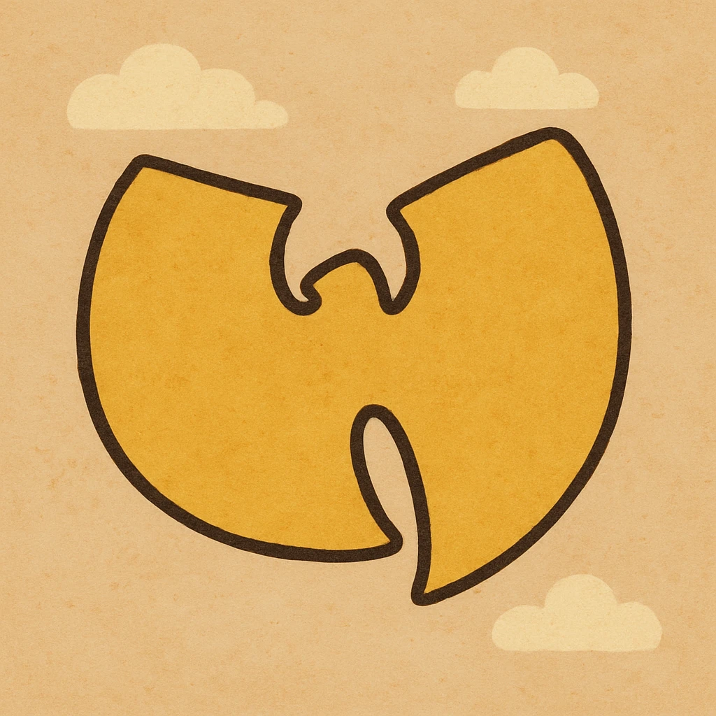 Wu-Tang Clan logo, bold yellow and black, iconic hip hop symbol emoji