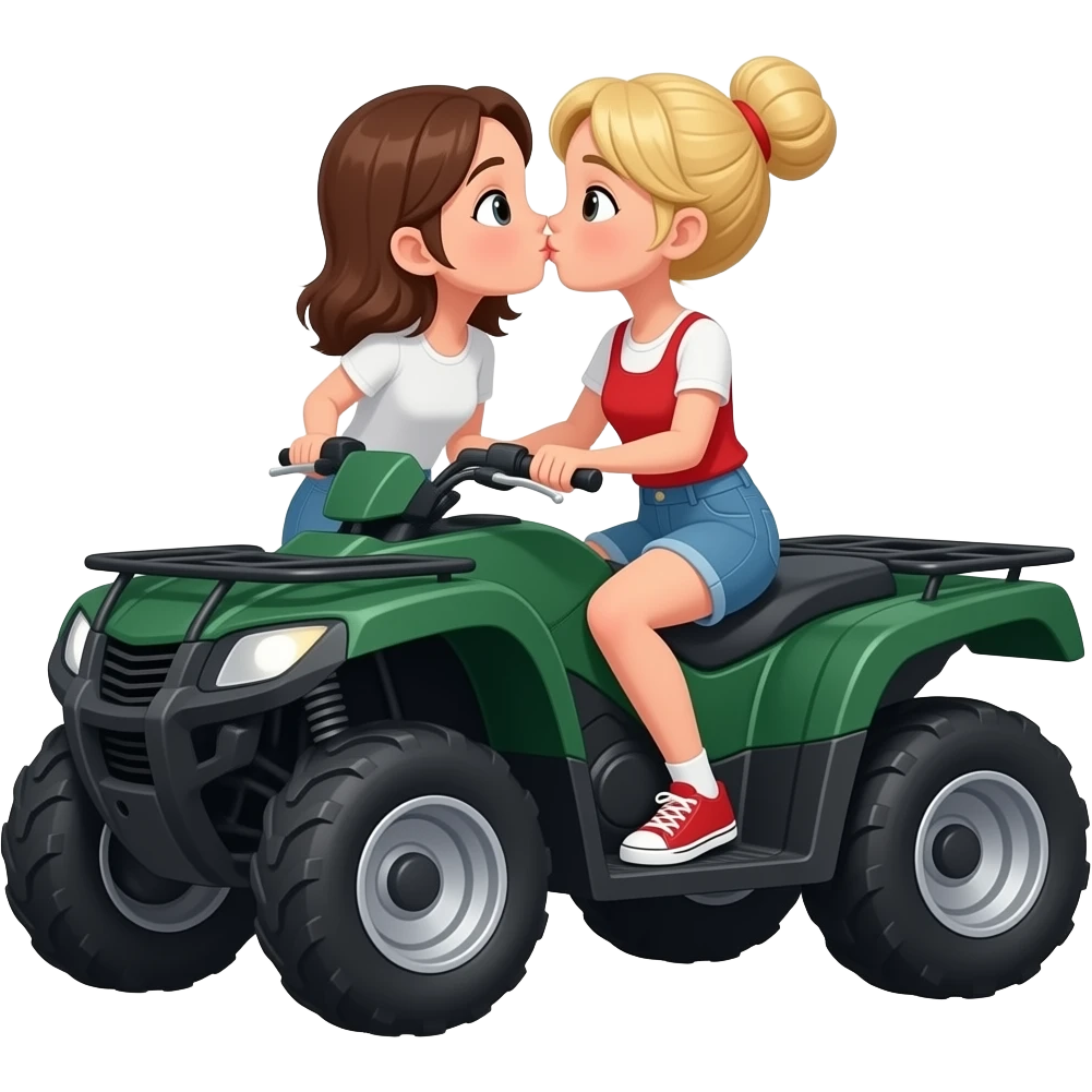 Dark green  atv with 2 girls kissing one with brown hair and one with blonde hair in a high bun emoji