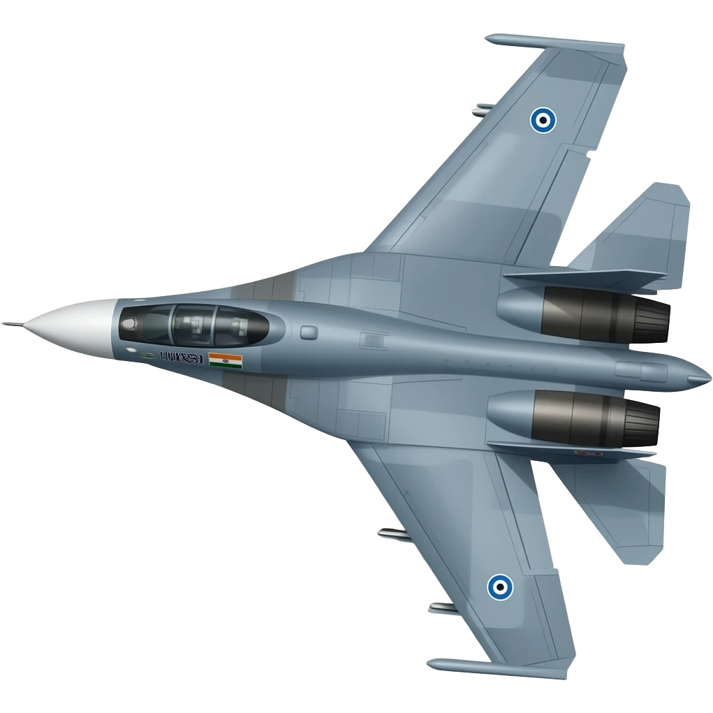 Su 30 mki emoji  take off in grey normal colour of Indian air force planes and the sticker of iaf and indian flag on front side of plane small landing view emoji