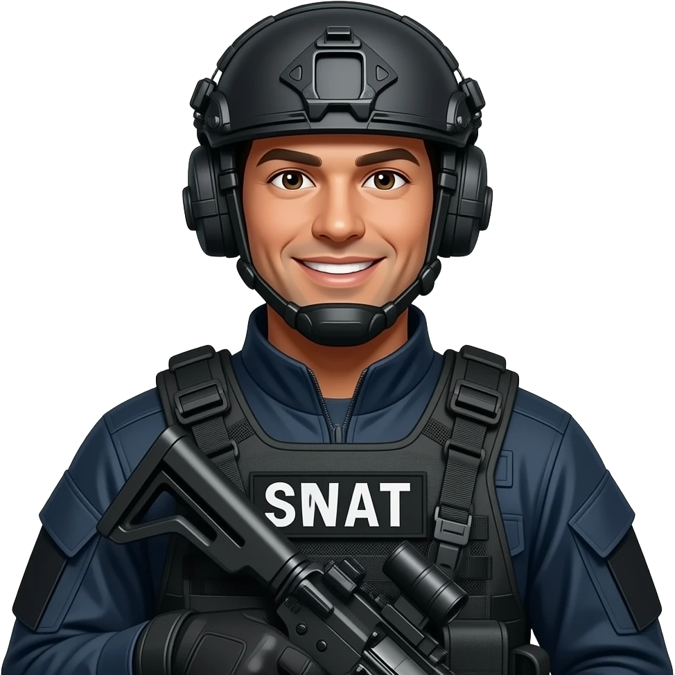 A swat guy that is realistic and happy emoji