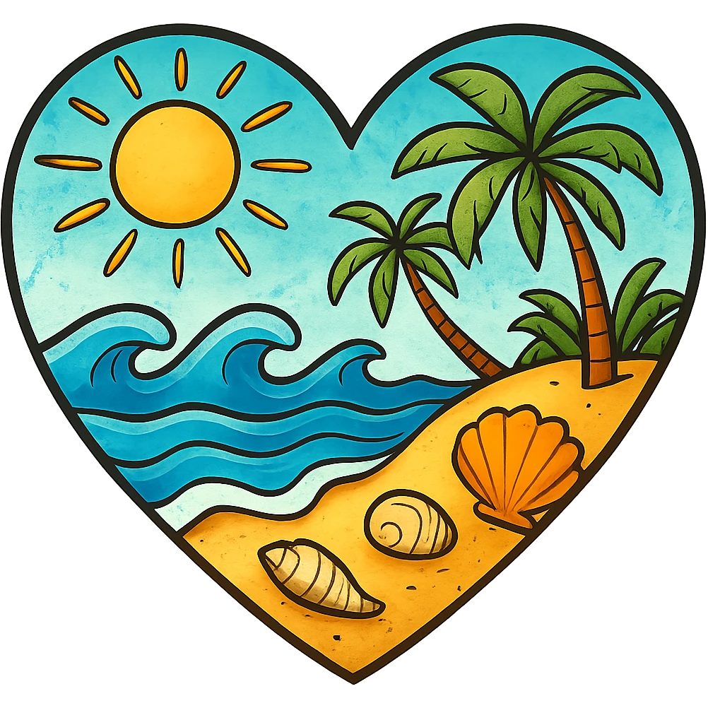 heart with summer beach theme emoji