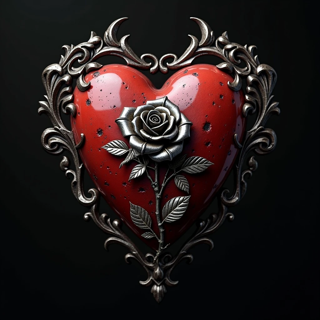 gothic heart with a silver gothic rose emoji